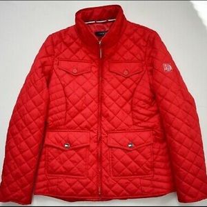 NEW Authentic TOMMY HILFIGER Red Patch Pockets Zip Front QUILTED Jacket